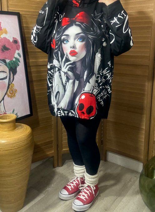 Sweat fin à capuche long noir Blanche-Neige in Love du 40 au 52/54 