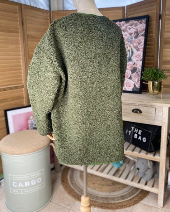 Veste Sherpa kaki doublée suédine du 38 au 48/50 et même +