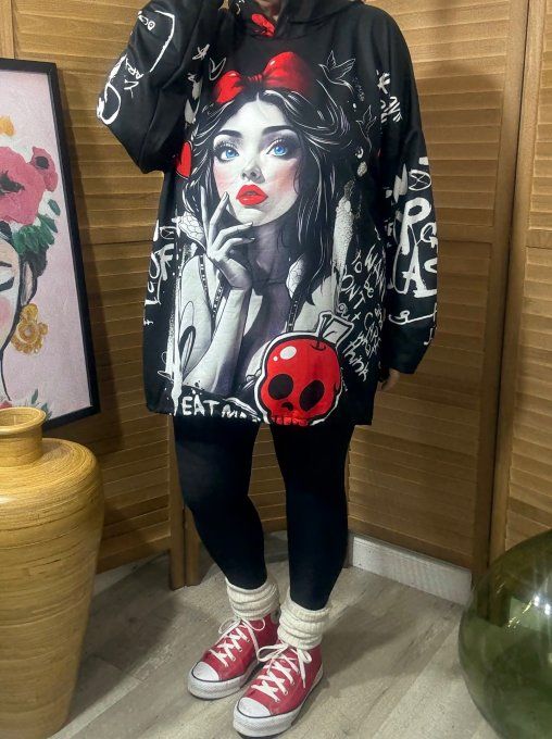 Sweat fin à capuche long noir Blanche-Neige in Love du 40 au 52/54 