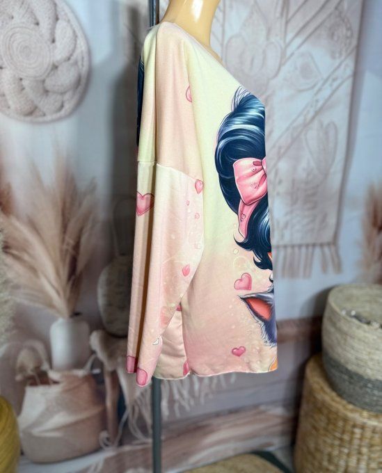 Top manches longues beige Betty Boop & son chat doublé fine polaire du 40 au 54/56   