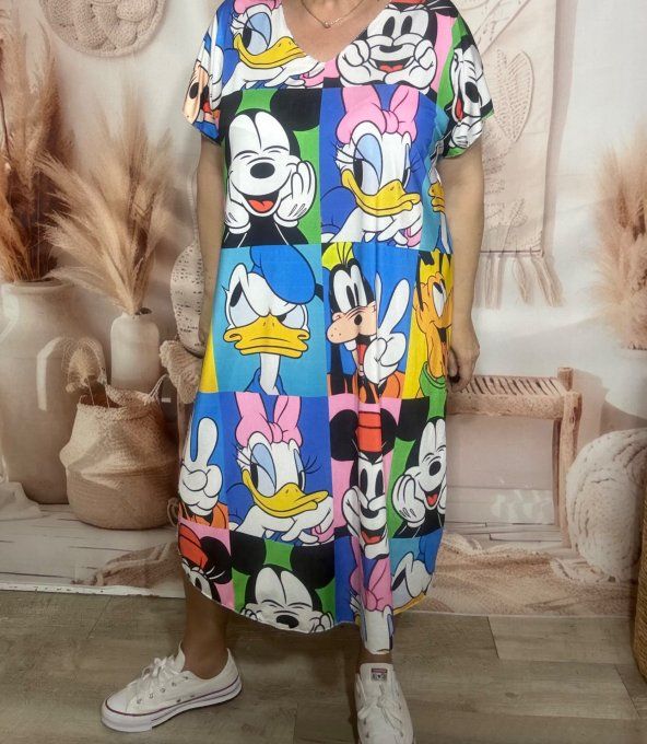 Robe mi-longue ample lycra Mickey Mouse et ses amis Disney du 42 au 54 