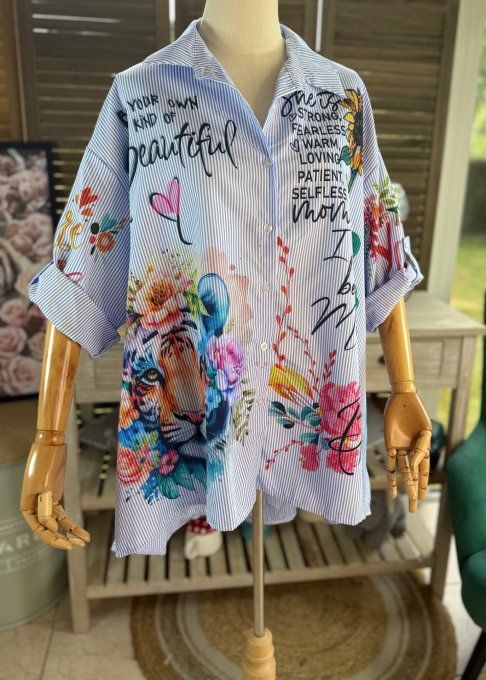 Chemise oversize rayée bleu & blanc  Le Majestueux Tigre multicolore du 40 au 52 