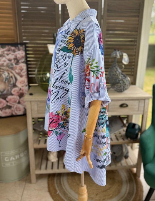 Chemise oversize rayée bleu & blanc  Le Majestueux Tigre multicolore du 40 au 52 