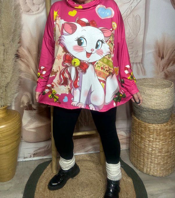 Top ample col bénitier fuschia Marie Les Aristochats Christmas Tree du 42 au 54/56