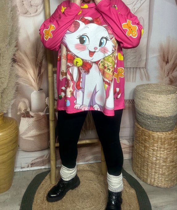 Top ample col bénitier fuschia Marie Les Aristochats Christmas Tree du 42 au 54/56  