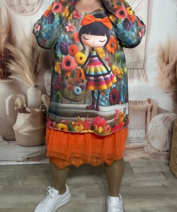 Top manches longues multicolore La Fillette aux Fleurs multicolores du 40 au 50/52  