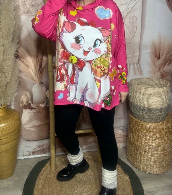Top ample col bénitier fuschia Marie Les Aristochats Christmas Tree du 42 au 54/56  
