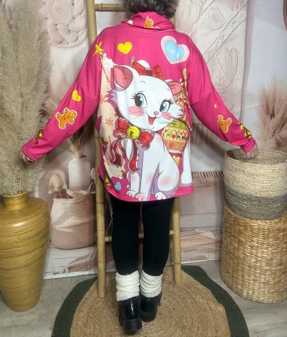 Top ample col bénitier fuschia Marie Les Aristochats Christmas Tree du 42 au 54/56  
