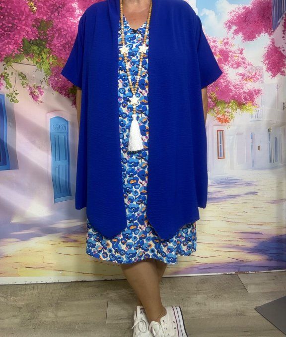 Robe ample courte viscose bleue turquoise Les Jolies Coquelicots Poppies douceur +++ du 36 au 46/48 