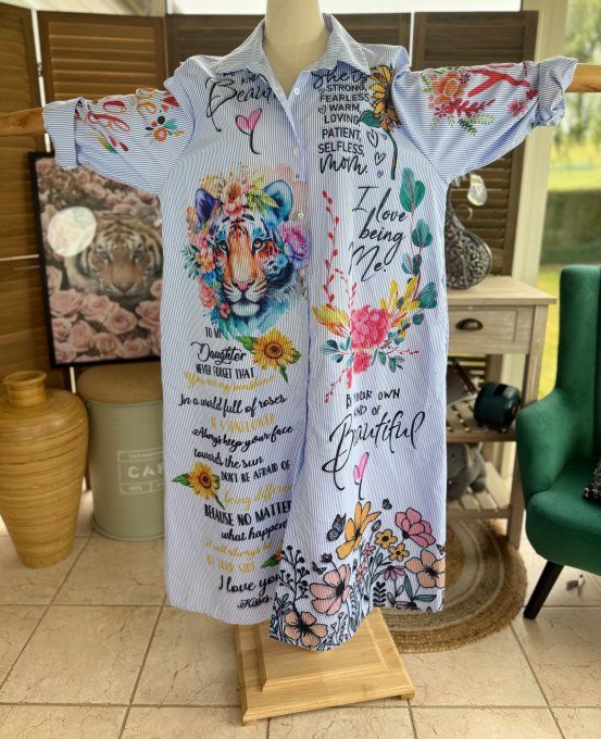 Robe-Chemise longue oversize rayée Le Majestueux Tigre multicolore du 40 au 48/50 (si portée fermée)