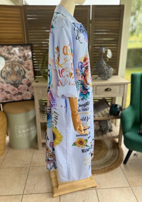 Robe-Chemise longue oversize rayée Le Majestueux Tigre multicolore du 40 au 48/50 (si portée fermée)