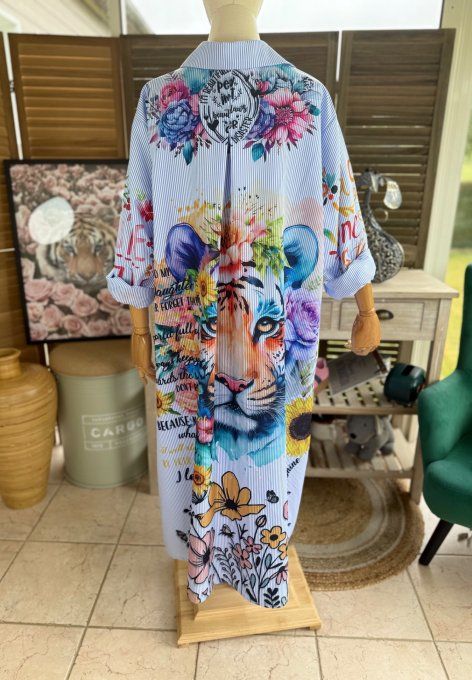 Robe-Chemise longue oversize rayée Le Majestueux Tigre multicolore du 40 au 48/50 (si portée fermée)
