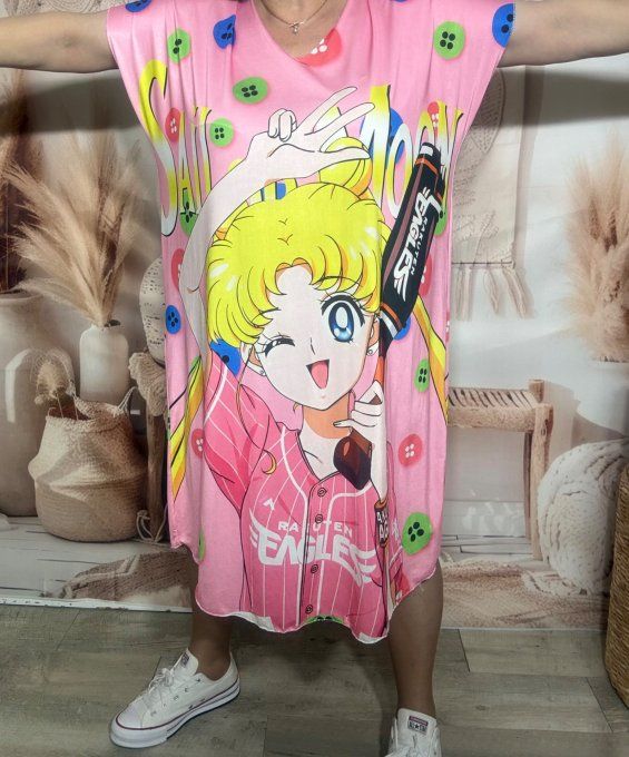 Robe mi-longue ample lycra Rose bonbon Manga Little Girl du 42 au 54 