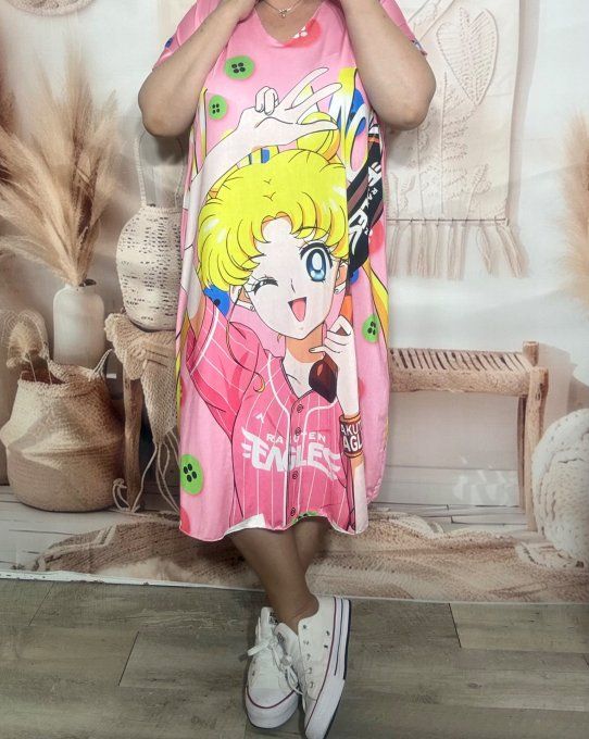 Robe mi-longue ample lycra Rose bonbon Manga Little Girl du 42 au 54 