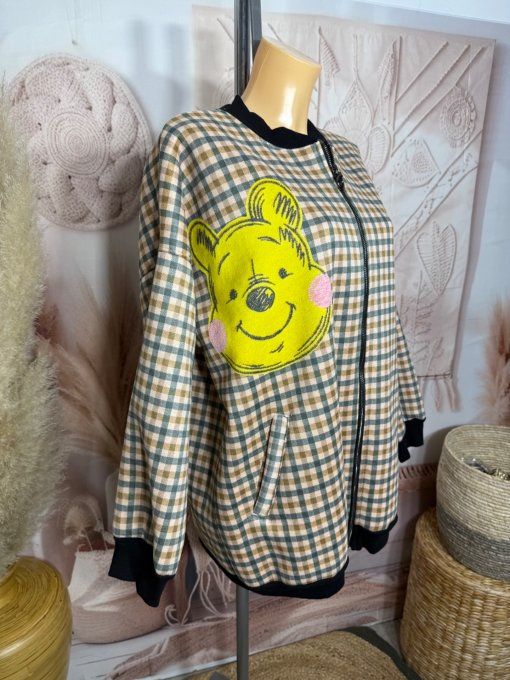 Blouson Teddy carreaux Tartan tout doublé sherpa Winnie l'Ourson  du 38 au 50 et même +