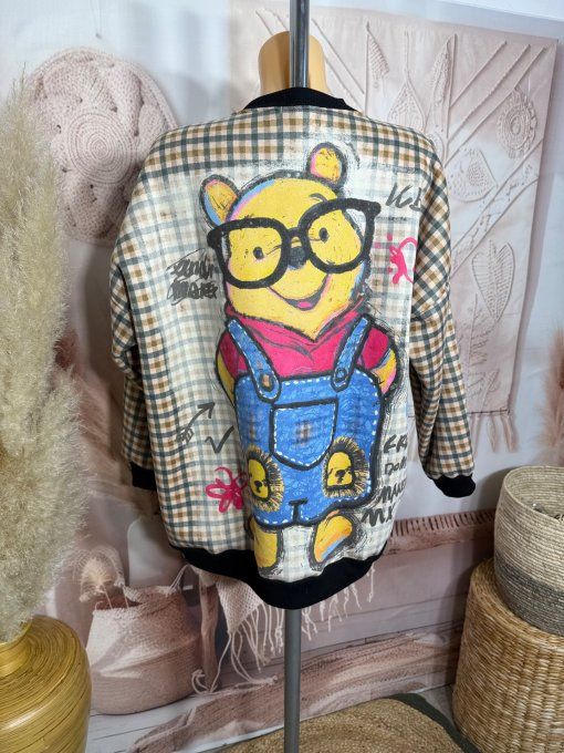 Blouson Teddy carreaux Tartan tout doublé sherpa Winnie l'Ourson  du 38 au 50 et même +