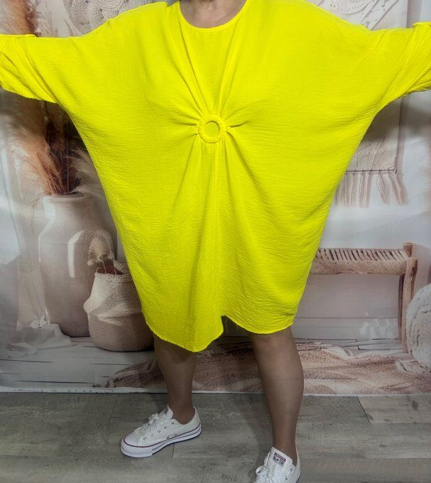 Robe papillon oversize drapée jaune citron manches réglables du 40 au 52  