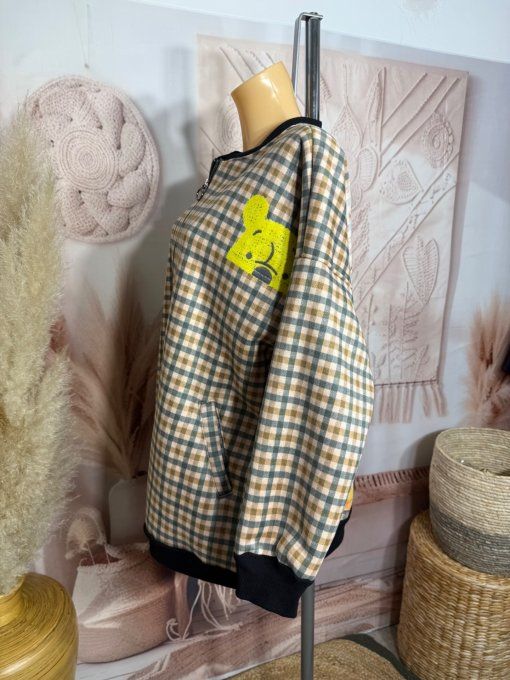 Blouson Teddy carreaux Tartan tout doublé sherpa Winnie l'Ourson  du 38 au 50 et même +