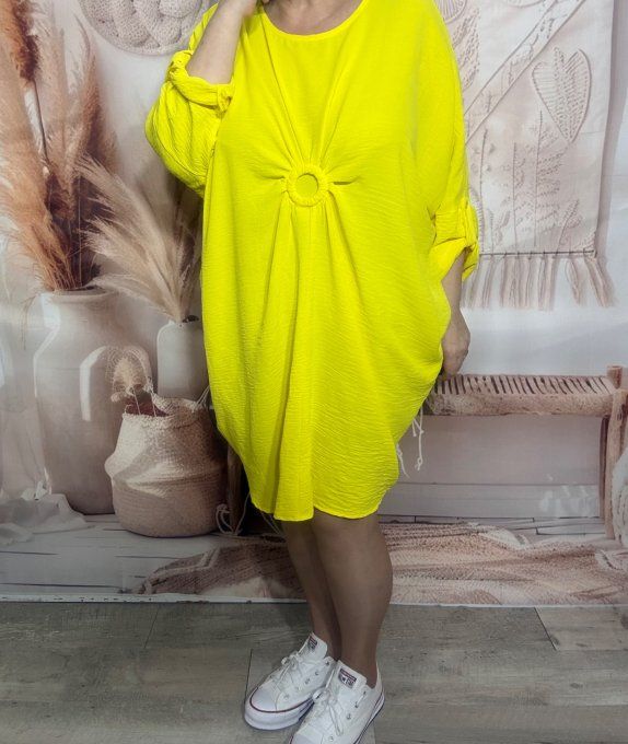 Robe papillon oversize drapée jaune citron manches réglables du 40 au 52  