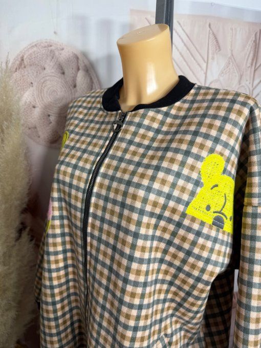 Blouson Teddy carreaux Tartan tout doublé sherpa Winnie l'Ourson  du 38 au 50 et même +