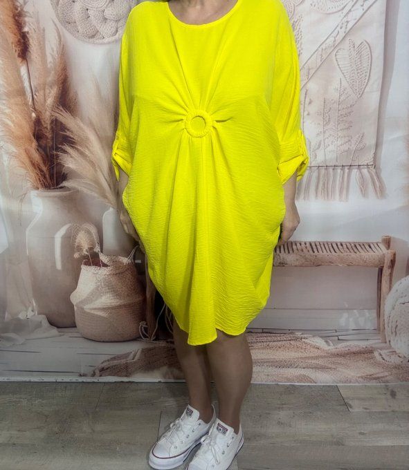 Robe papillon oversize drapée jaune citron manches réglables du 40 au 52  