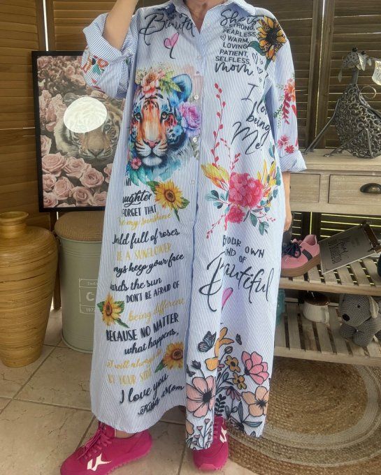 Robe-Chemise longue oversize rayée Le Majestueux Tigre multicolore du 40 au 48/50 (si portée fermée)