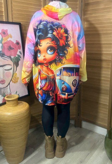 Sweat fin à capuche long multicolore Pretty Betty Boop du 40 au 52/54 