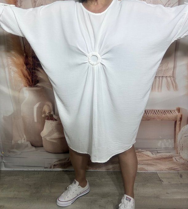 Robe papillon oversize drapée blanche manches réglables du 40 au 52 