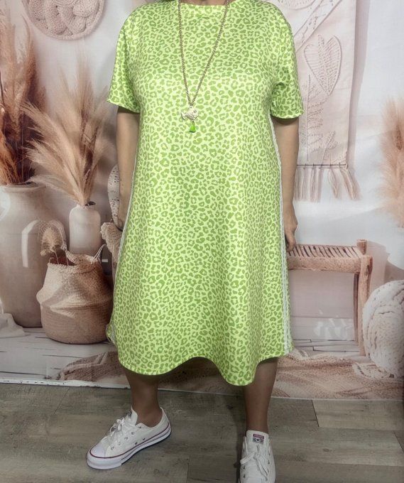 Robe-sweat ample Léopard Pistache & Vert pomme bandes côtés du 40 au 52 