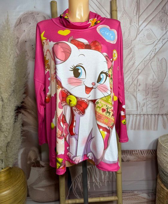 Top ample col bénitier fuschia Marie Les Aristochats Christmas Tree du 42 au 54/56  