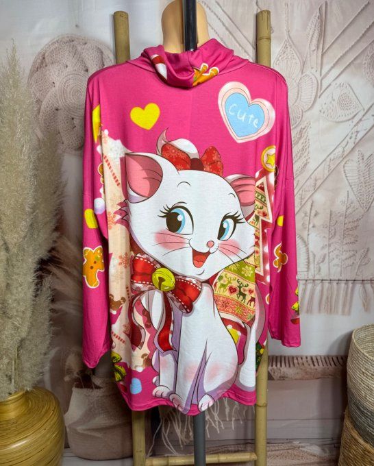 Top ample col bénitier fuschia Marie Les Aristochats Christmas Tree du 42 au 54/56  