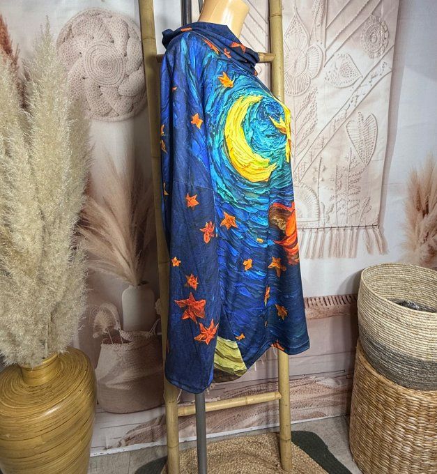 Top ample col bénitier Le Petit Prince façon La Nuit étoilée de Van Gogh du 42 au 54/56  