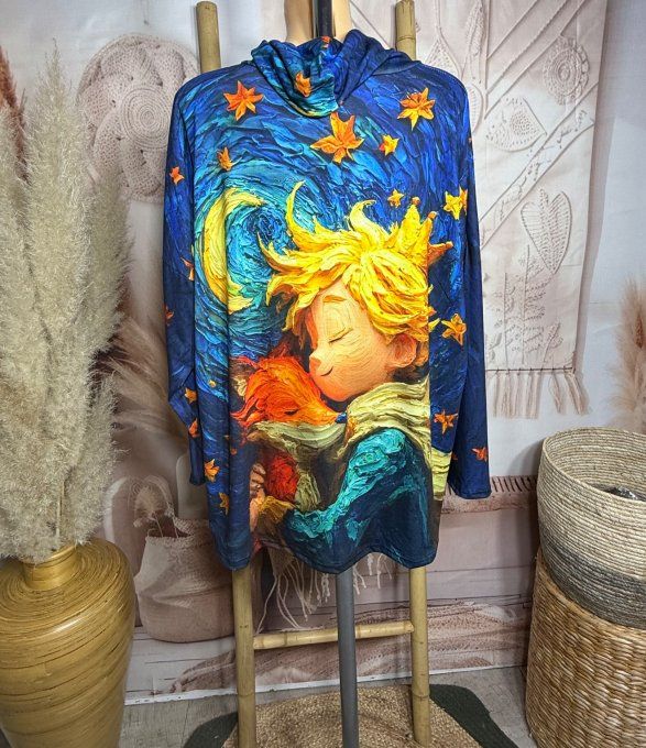 Top ample col bénitier Le Petit Prince façon La Nuit étoilée de Van Gogh du 42 au 54/56  