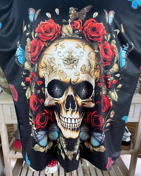 Top ample noir Mexican Skulls & Red Roses du 38 au 48/50
