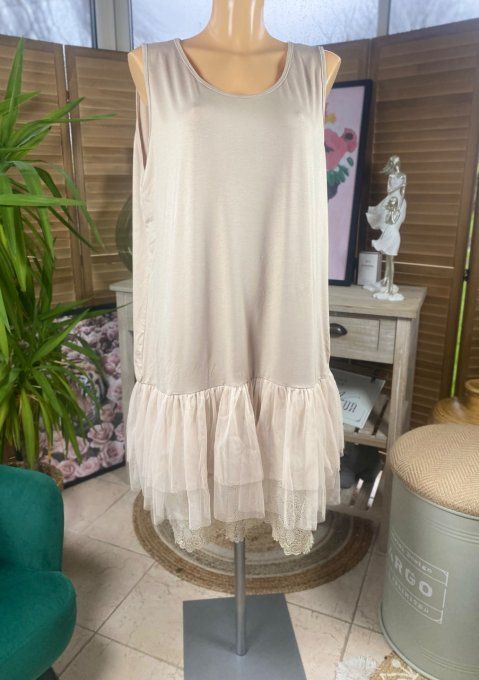 Fond de robe Premium beige viscose et dentelle confort +++ du 42 au 52