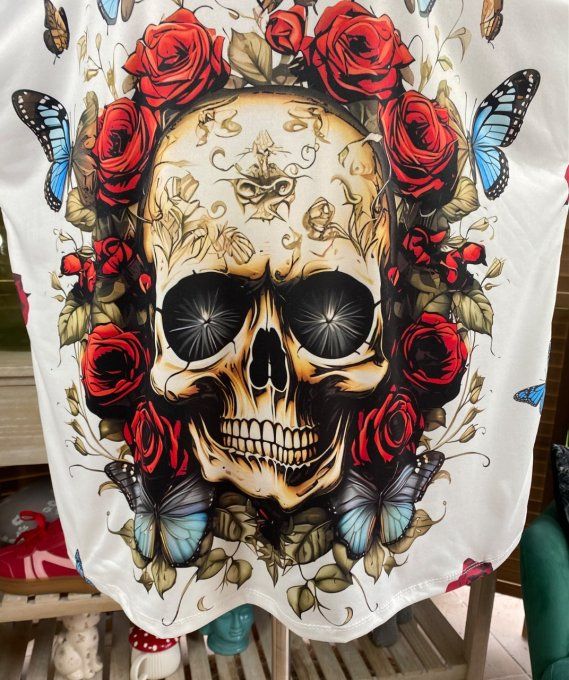 Top ample blanc Mexican Skulls & Red Roses du 38 au 48/50