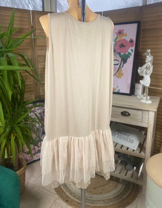Fond de robe Premium beige viscose et dentelle confort +++ du 42 au 52