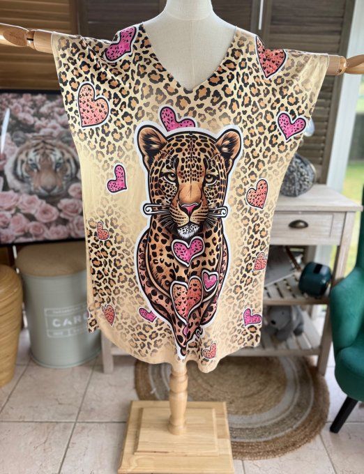 Robe courte ou tunique longue Le Léopard aux Coeurs du 42 au 52  