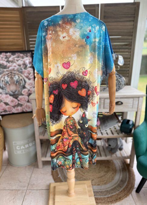 Robe courte ou tunique longue La Fillette et son chat du 42 au 52 