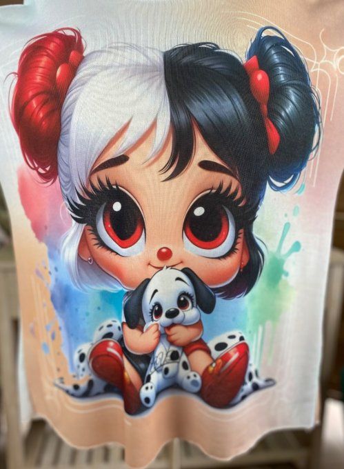 Top fin ample multicolore La Fillette et le chien Dalmatien du 40 au 52 