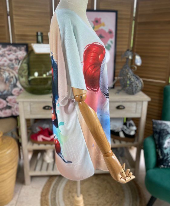 Top fin ample multicolore La Fillette et le chien Dalmatien du 40 au 52 