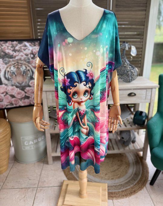 Robe courte ou tunique longue multicolore Betty Boop Butterfly du 42 au 52