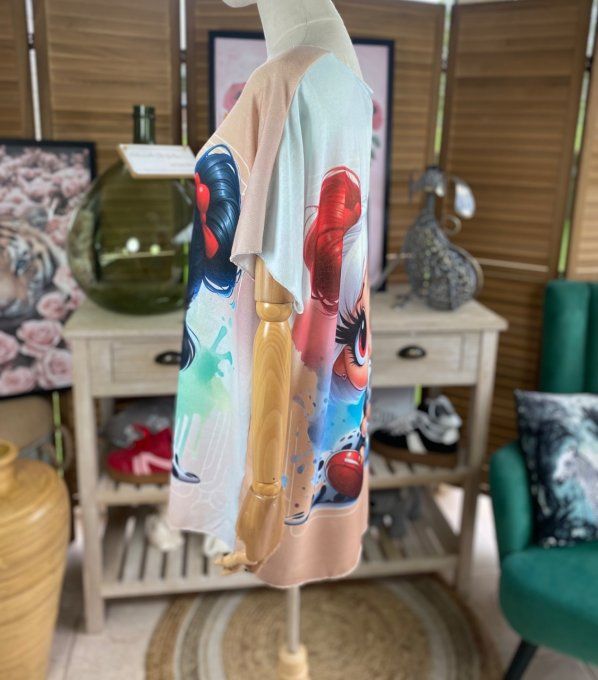 Top fin ample multicolore La Fillette et le chien Dalmatien du 40 au 52 