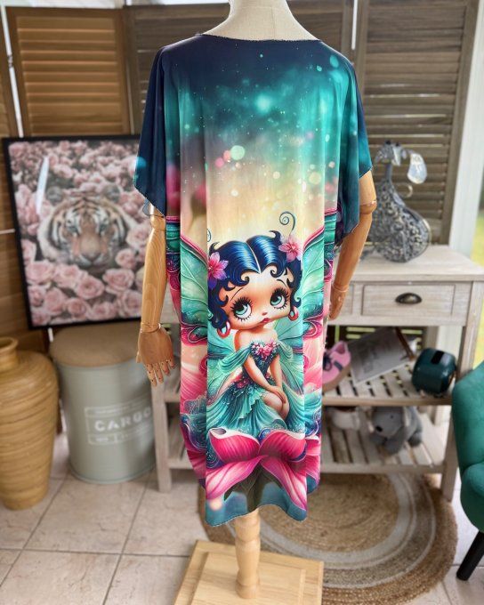 Robe courte ou tunique longue multicolore Betty Boop Butterfly du 42 au 52