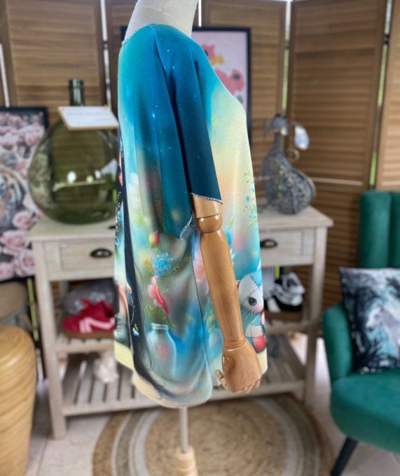 Top fin ample multicolore La Fillette et le chat du 40 au 52 