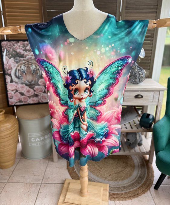 Robe courte ou tunique longue multicolore Betty Boop Butterfly du 42 au 52