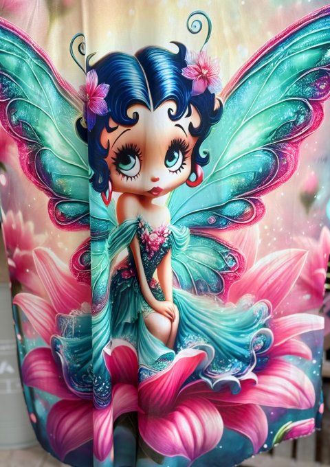 Robe courte ou tunique longue multicolore Betty Boop Butterfly du 42 au 52