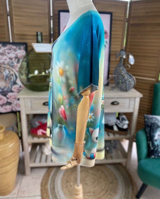 Top fin ample multicolore La Fillette et le chat du 40 au 52 