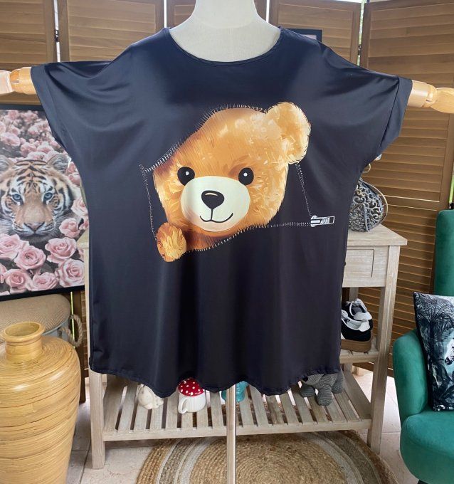 Top ample noir Teddy Bear Ourson malicieux du 38 au 50  