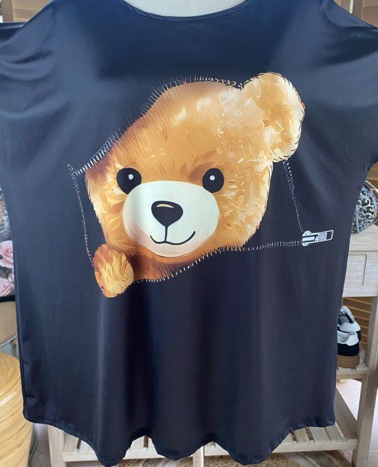 Top ample noir Teddy Bear Ourson malicieux du 38 au 50  